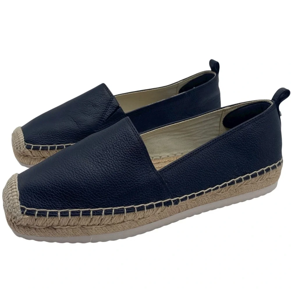 Michael Kors Womens Shoes Leather Espadrille Slip Ons Sz 6.5 Black Flat Casual